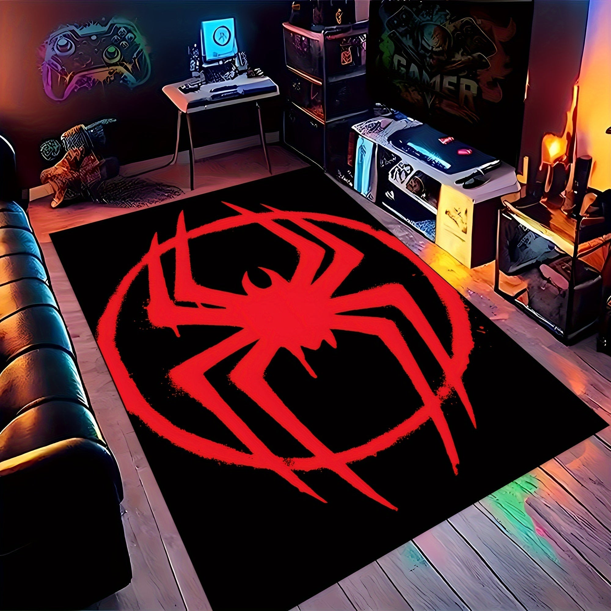 3D Spider Web Pattern Area Rug Non-Slip Stain-Resistant Machine Washable for Living Room Bedroom