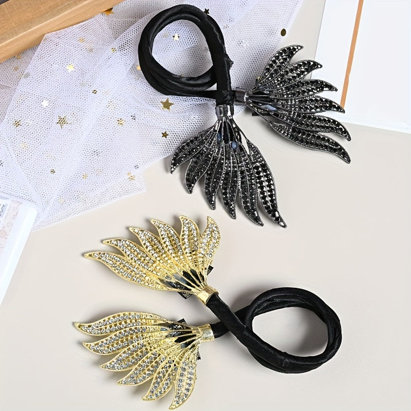 Women Gold Double Wing Hair Curler and Diamond Hair Band for Stylish Buns