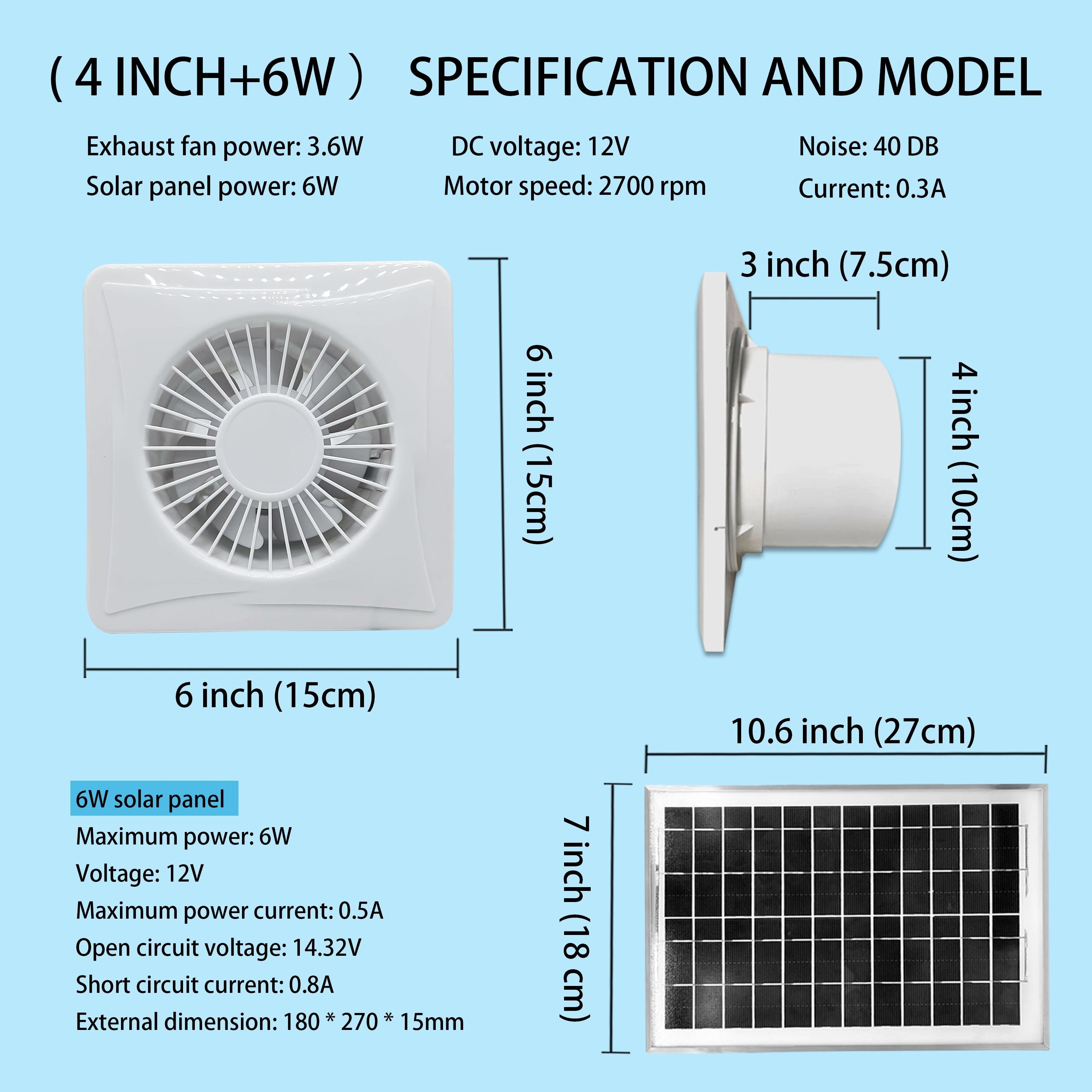 Solar Powered Exhaust Fan 17W Quiet Low Noise High-Efficiency for Home Greenhouse