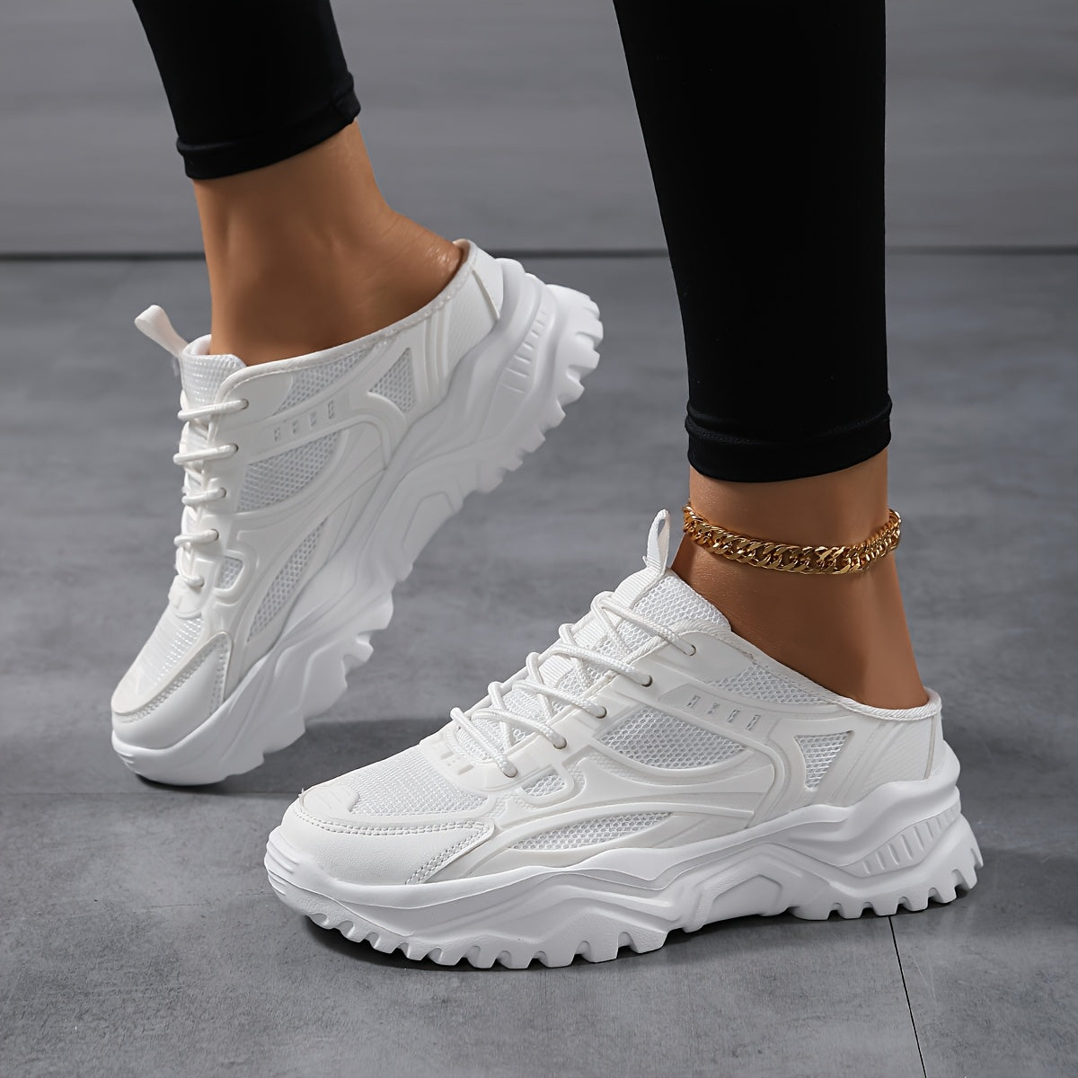 Ayollar uchun Chunky sneakers yengil kundalik poyabzal qora oq slip-on