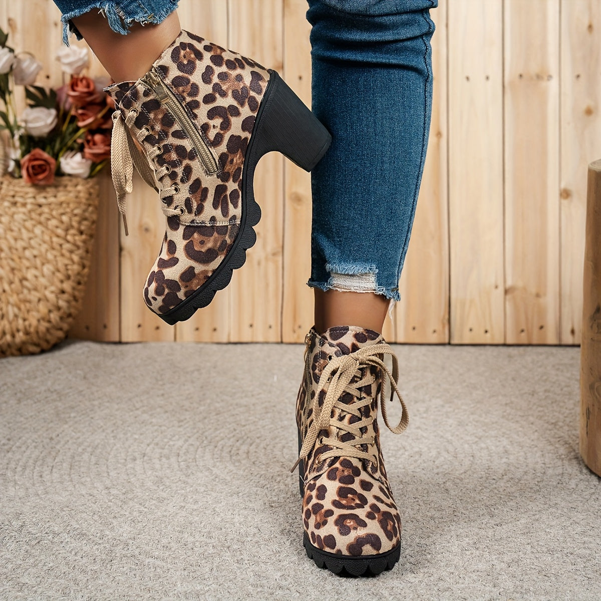 Women's Pointed Toe Mary Jane Boots Thick Platform High Heel Lace-Up Zipper Sneakers