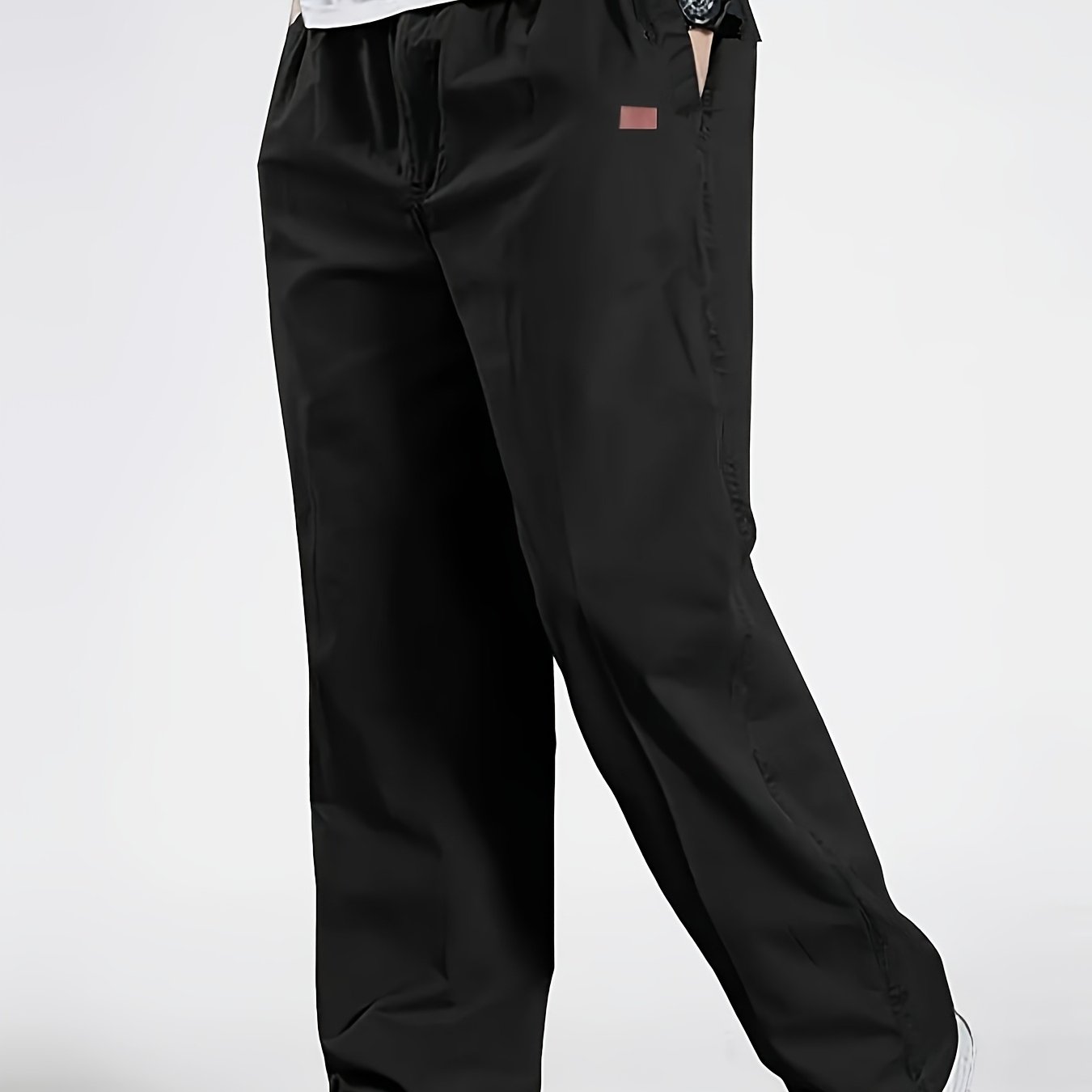 Men's Slim Fit Casual Pants with Pockets, Mid-Rise Drawstring Waist, Breathable Polyester