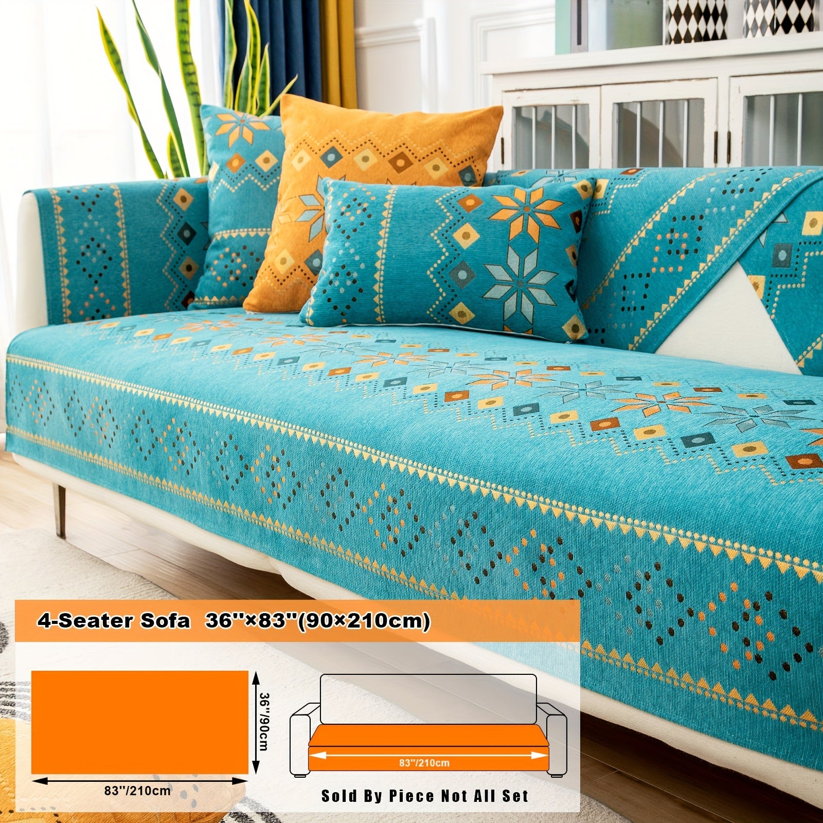 Bohemian Embroidered Sofa Slipcover with Pillowcase and Cushion Covers for Living Room and Bedroom