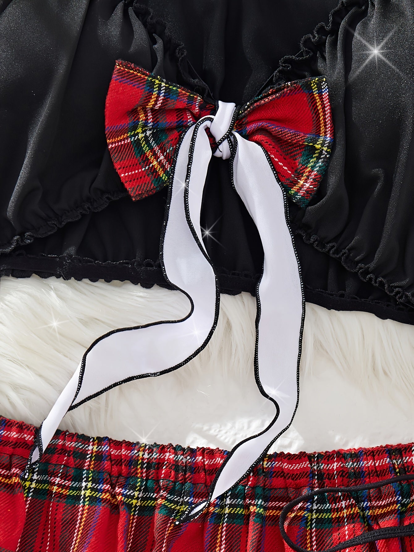 Preppy Cosplay Costume Set with Crop Top Plaid Mini Skirt and Lace-Up Backless Design