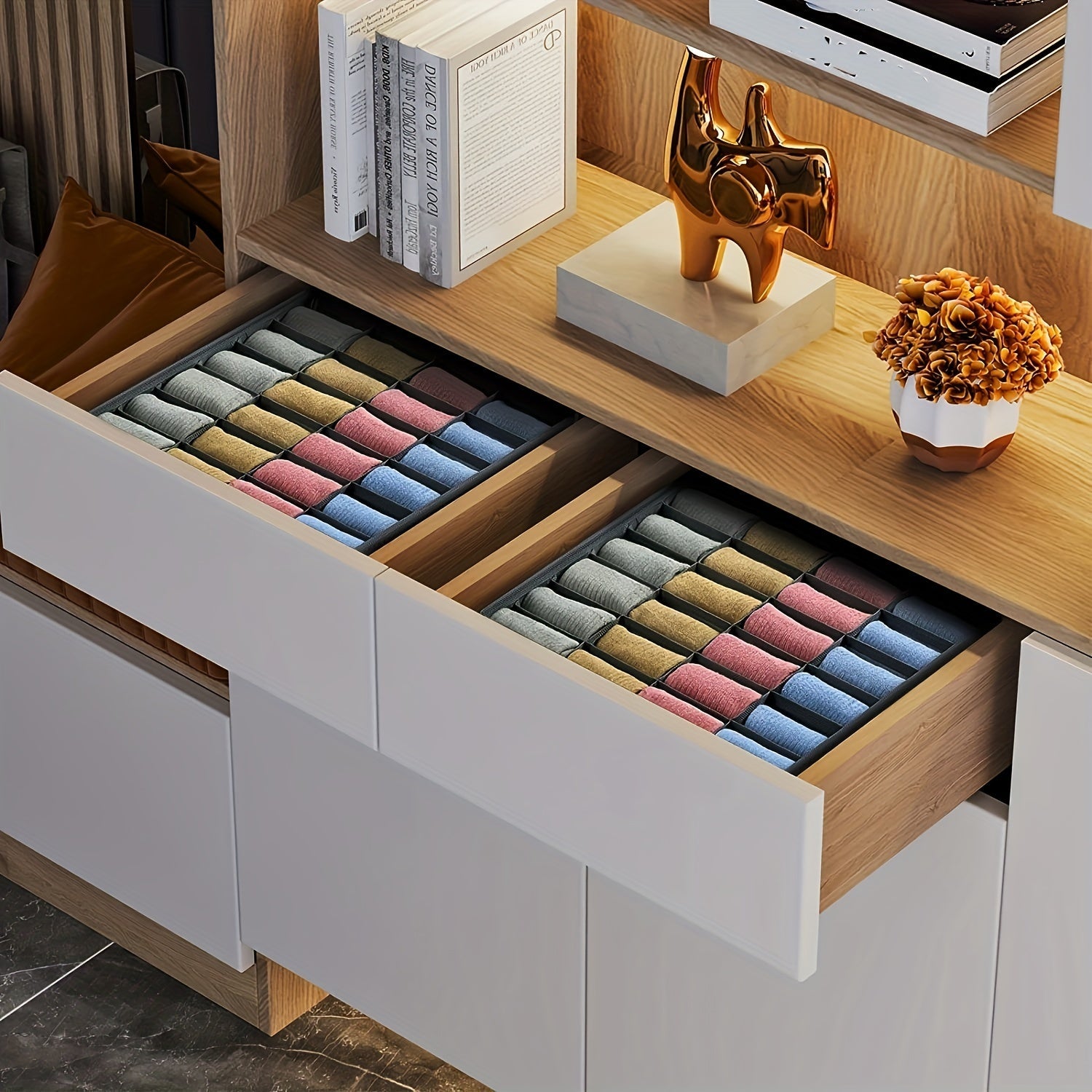 Grey Collapsible Closet Organizer for Socks Bras Ties Belts 24 Cell