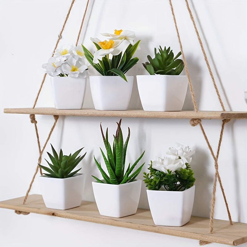 6pcs Artificial Succulents in White Pots for Home Office Decor Realistic Mini Plants