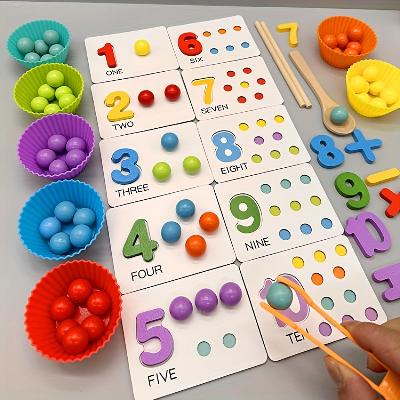 Juego de contar con números de madera para niños en edad preescolar, juguete educativo de matemáticas con cuentas y pinzas