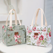 Insulated Floral Lunch Bag with Aluminum Foil, Thermal Tote for Picnics and Travel