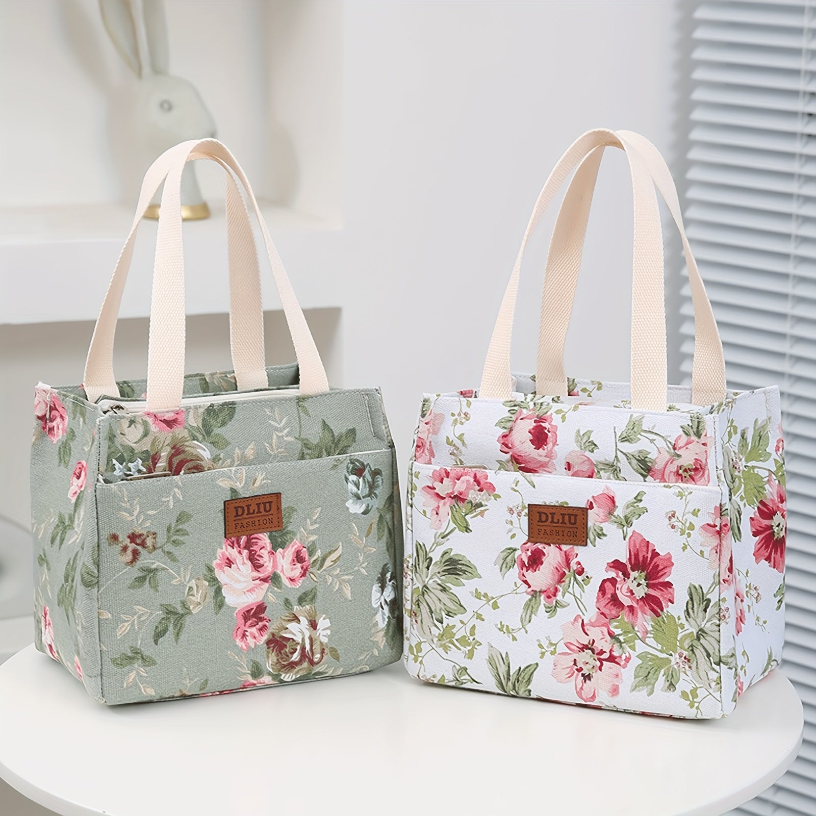 Insulated Floral Lunch Bag with Aluminum Foil, Thermal Tote for Picnics and Travel