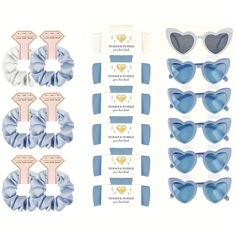 18-Piece Bridal Hair Accessory Set with Scrunchies and Claw Clips for Bridesmaids