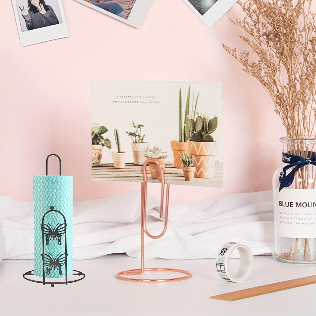 Soporte vertical para toallas de papel de hierro forjado con diseño nórdico de mariposa para cocina y baño