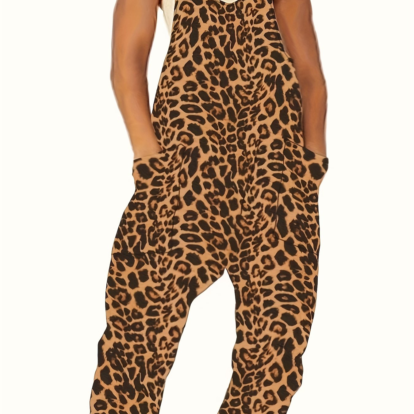 Женский летний повседневный комбинезон без рукавов большого размера с леопардовым принтом