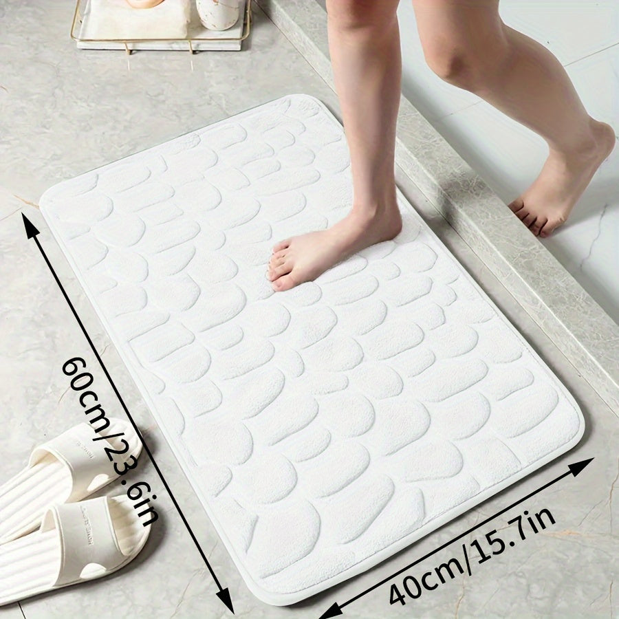 Memory Foam Bath Mat with Ultra-Absorbent Knit Fabric Non-Slip Stone Embossed Design
