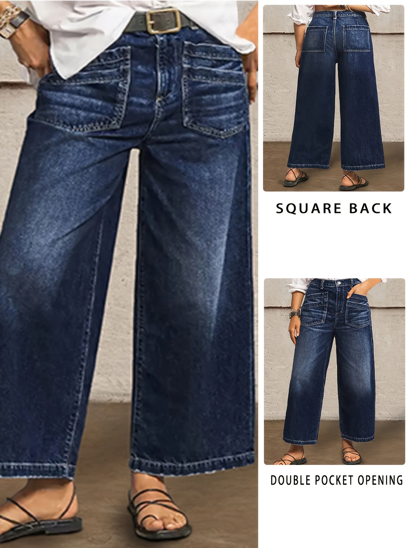 Women Wide Leg Denim Pants Casual Comfortable Blue Summer All Year