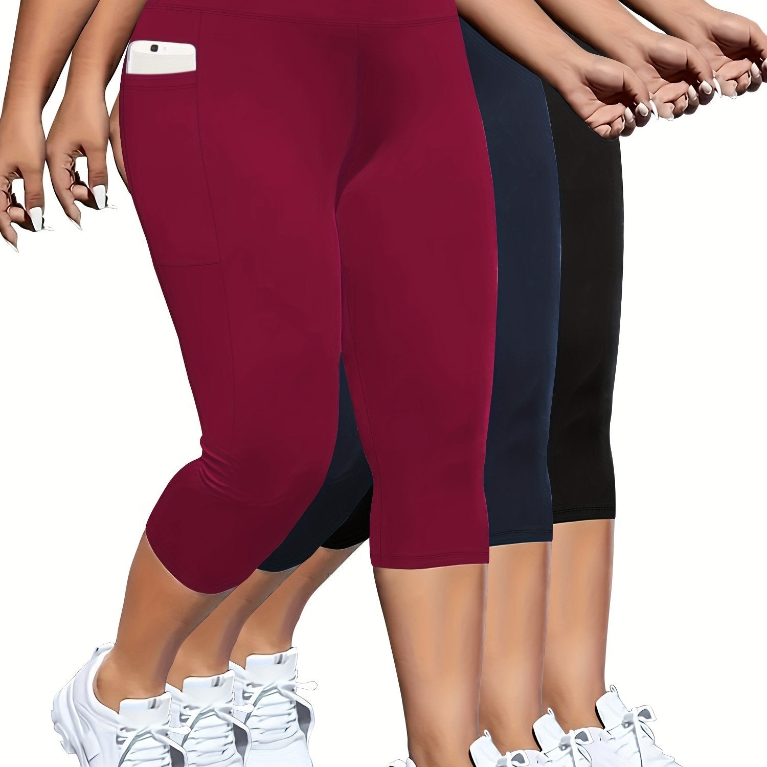 Plus Size High Waist Pocket 7-Pocket Pants for Women Black Large