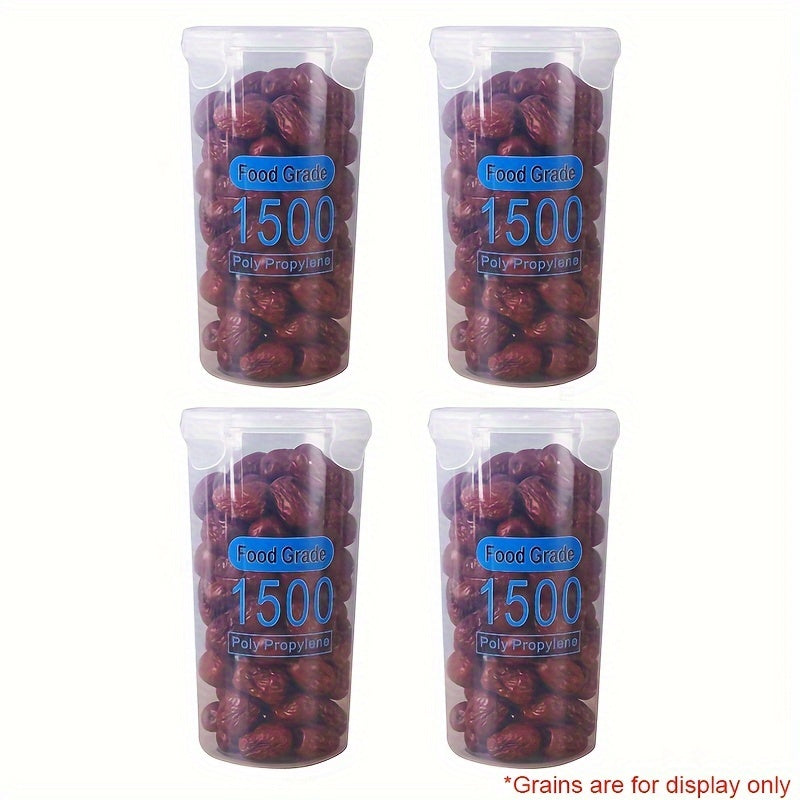 Set of 4 Clear Plastic Airtight Food Storage Containers with Lids for Cereal Rice Pasta Flour Sugar