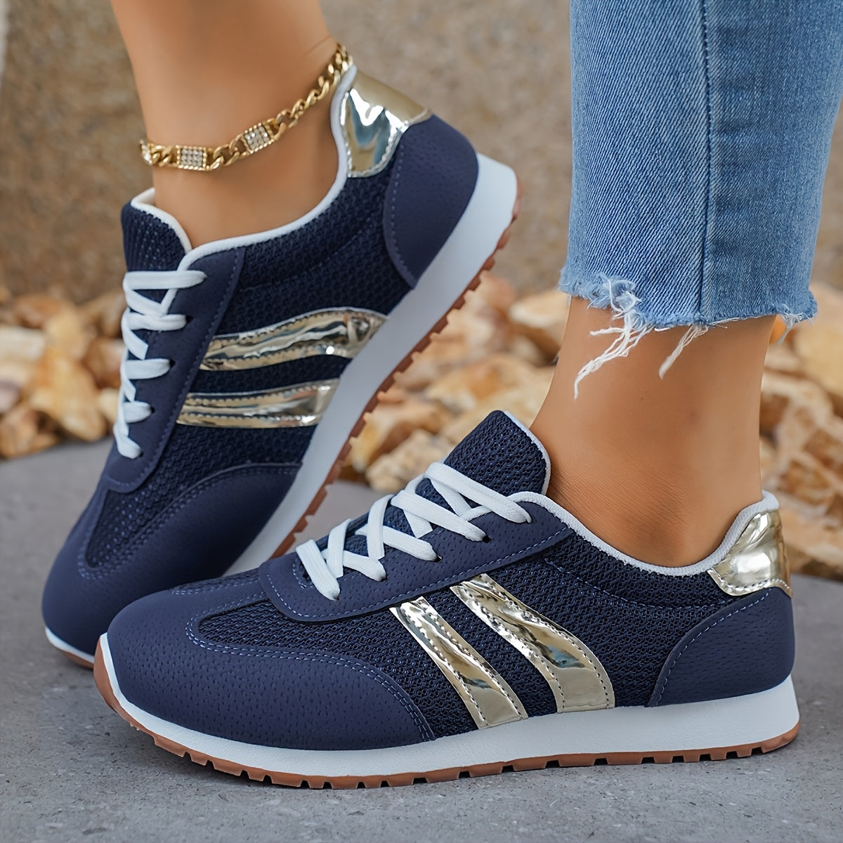 Women's Mesh Sneakers Breathable Casual Athletic Shoes Navy Blue
