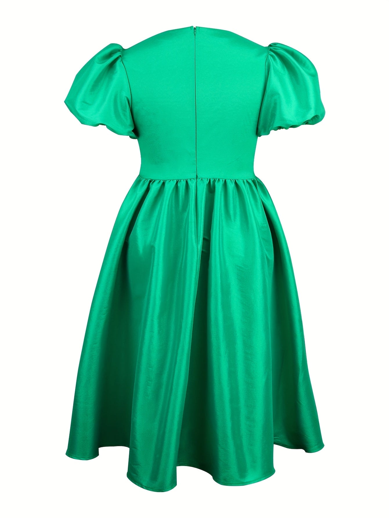 Women's A-Line Midi Party Dress V-Neck Puff Sleeves Belt Solid Color
