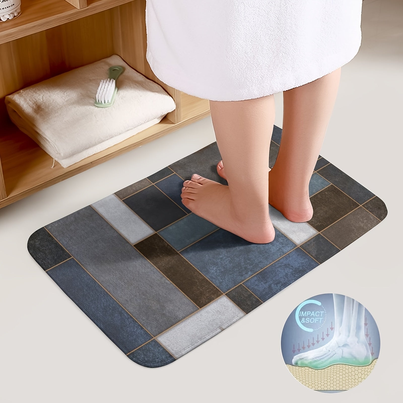 Set of 2 Microfiber Bathroom Rugs Non-Slip Absorbent Foam Bathtub and U-Shaped Mats