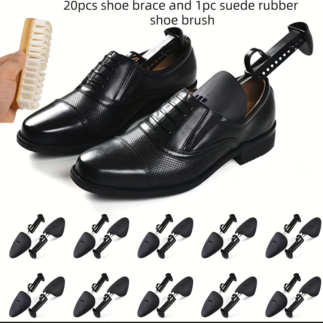 Men's Dress Shoe Stretchers with Suede Rubber Brush, Adjustable, Includes Laces and Cleaning Tools