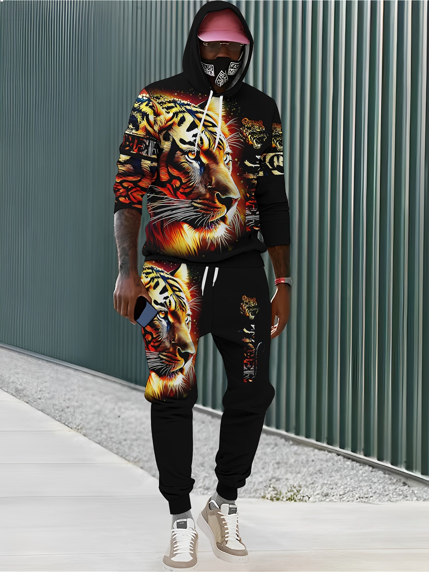 Men's Casual 2-Piece Tracksuit Hoodie and Sweatpants with Tiger 3D Print
