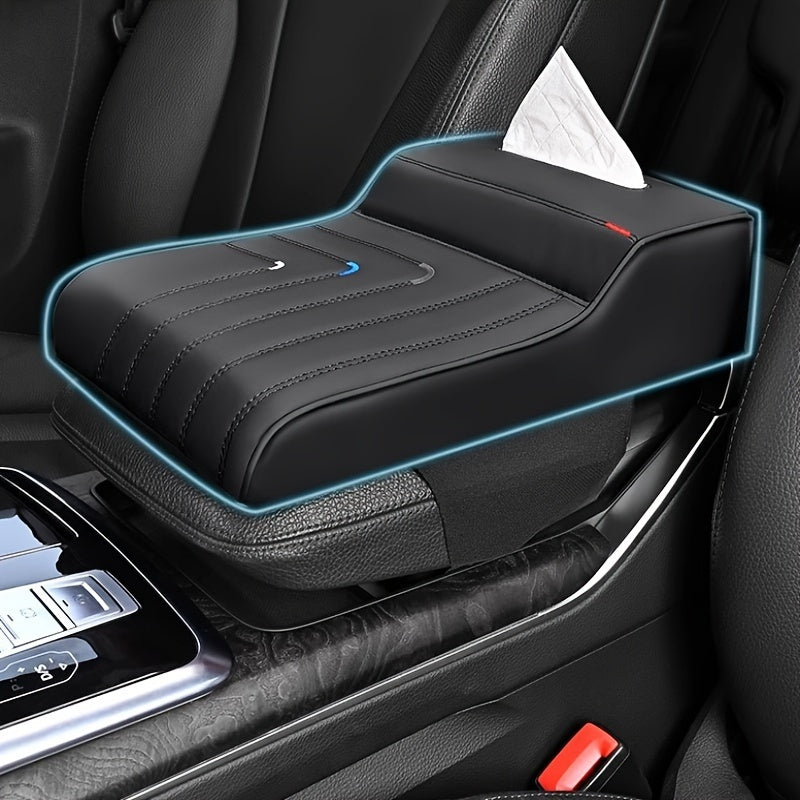Memory Foam Car Armrest Cushion with Tissue Box Holder Black Ergonomic Support