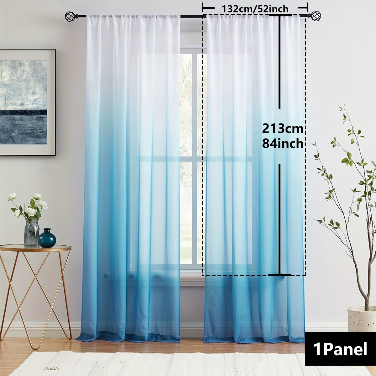 Gradient Sheer Curtains 1pc Two-Tone Top and Bottom Wear Rod Style Home Decor