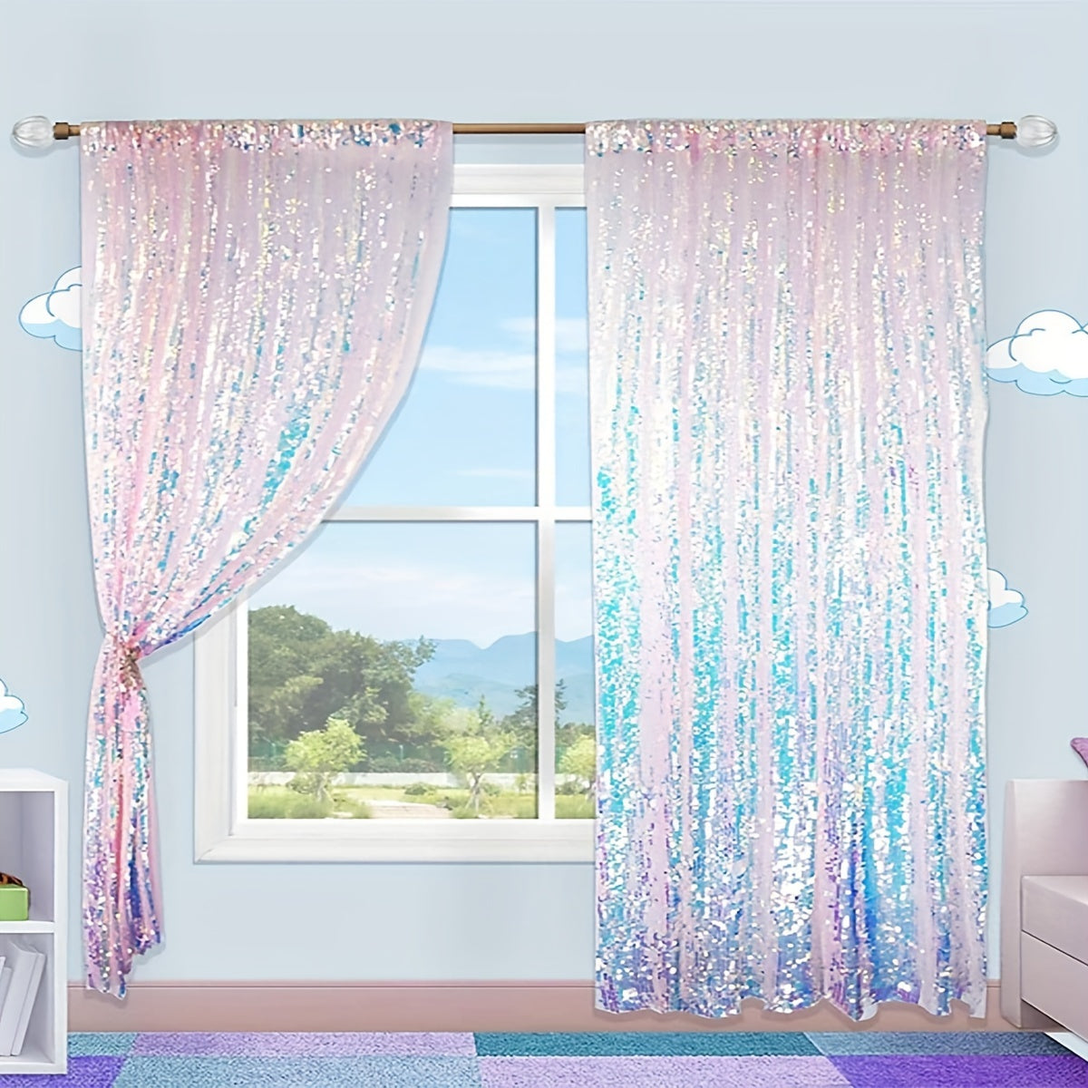 Blackout Curtains with Sequin Decoration for Bedroom or Living Room 1 Piece