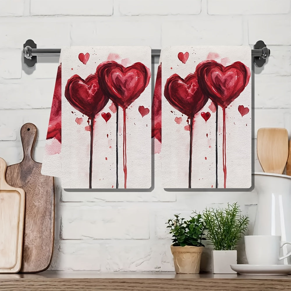 Two Pieces Kitchen Towels Ultra Soft Absorbent Valentine Heart Design 40x60 cm