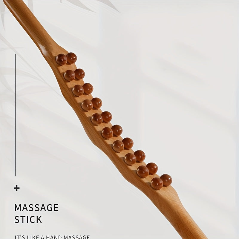 Wooden Meridian Roller with 20 Beads for Full Body Massage and Abdominal Scraping