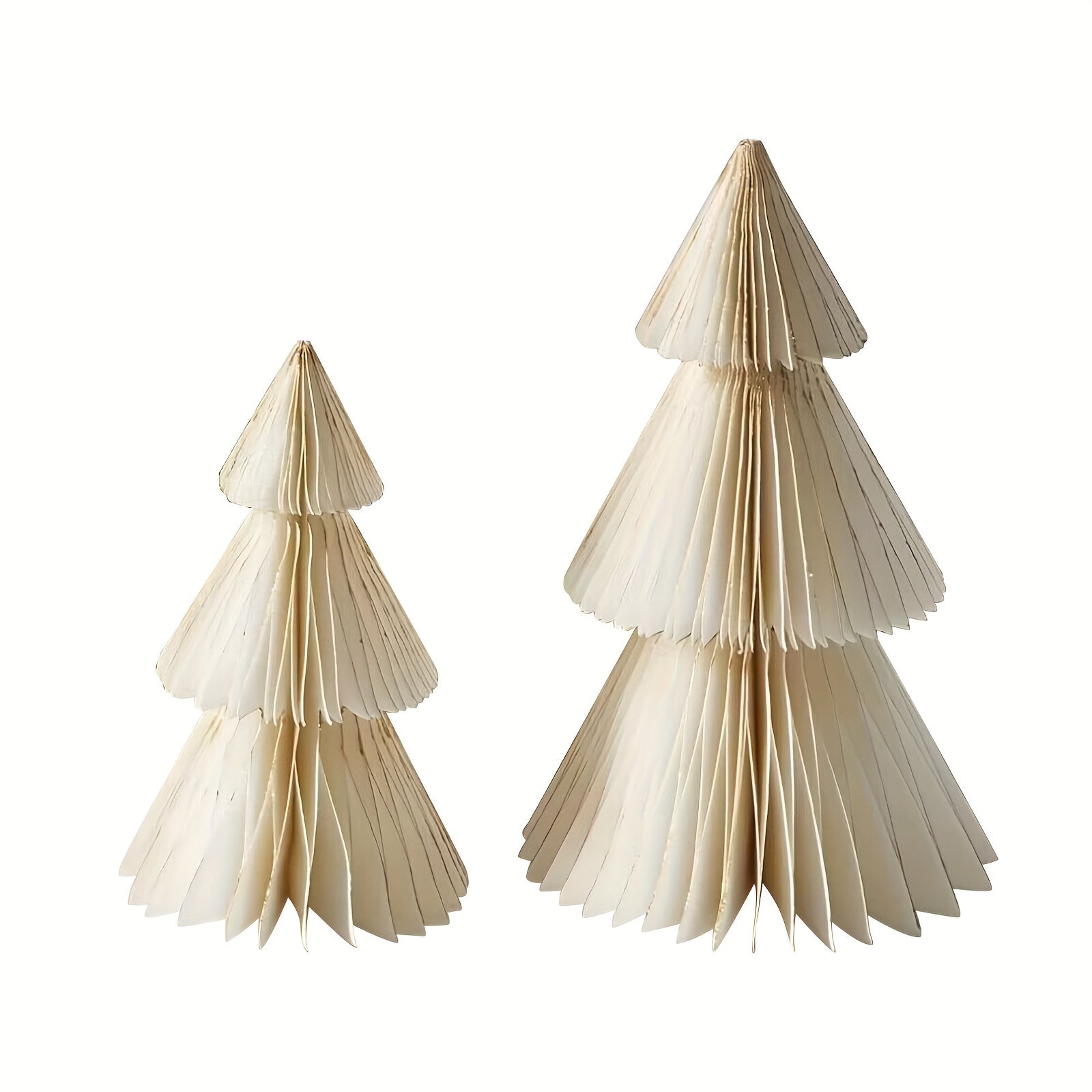 Set of 2 Honeycomb Paper Christmas Tree Decorations Neutral White and Gold for Indoor Holiday Decor