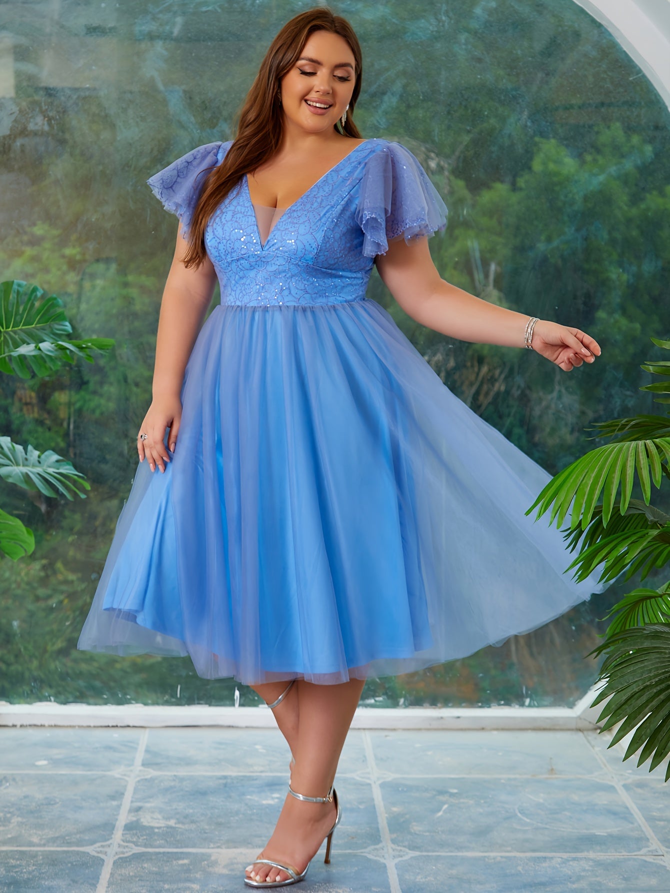 Plus Size Mesh Backless Cinched Waist Swing Dress for Party Womens