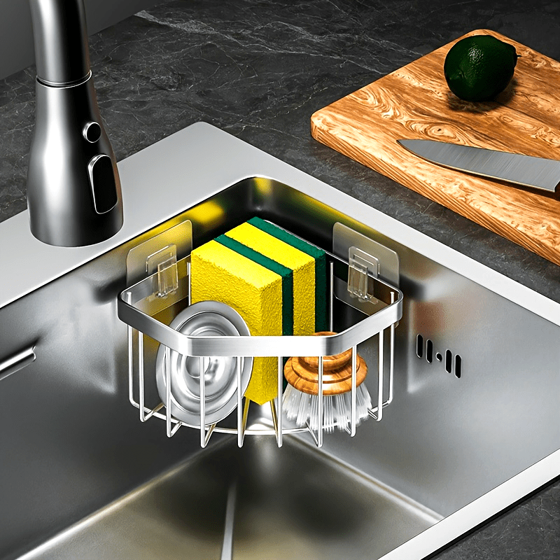 Multifunctional Corner Sink Shelf Storage Organizer with Drain Basket and Cleaning Cloth