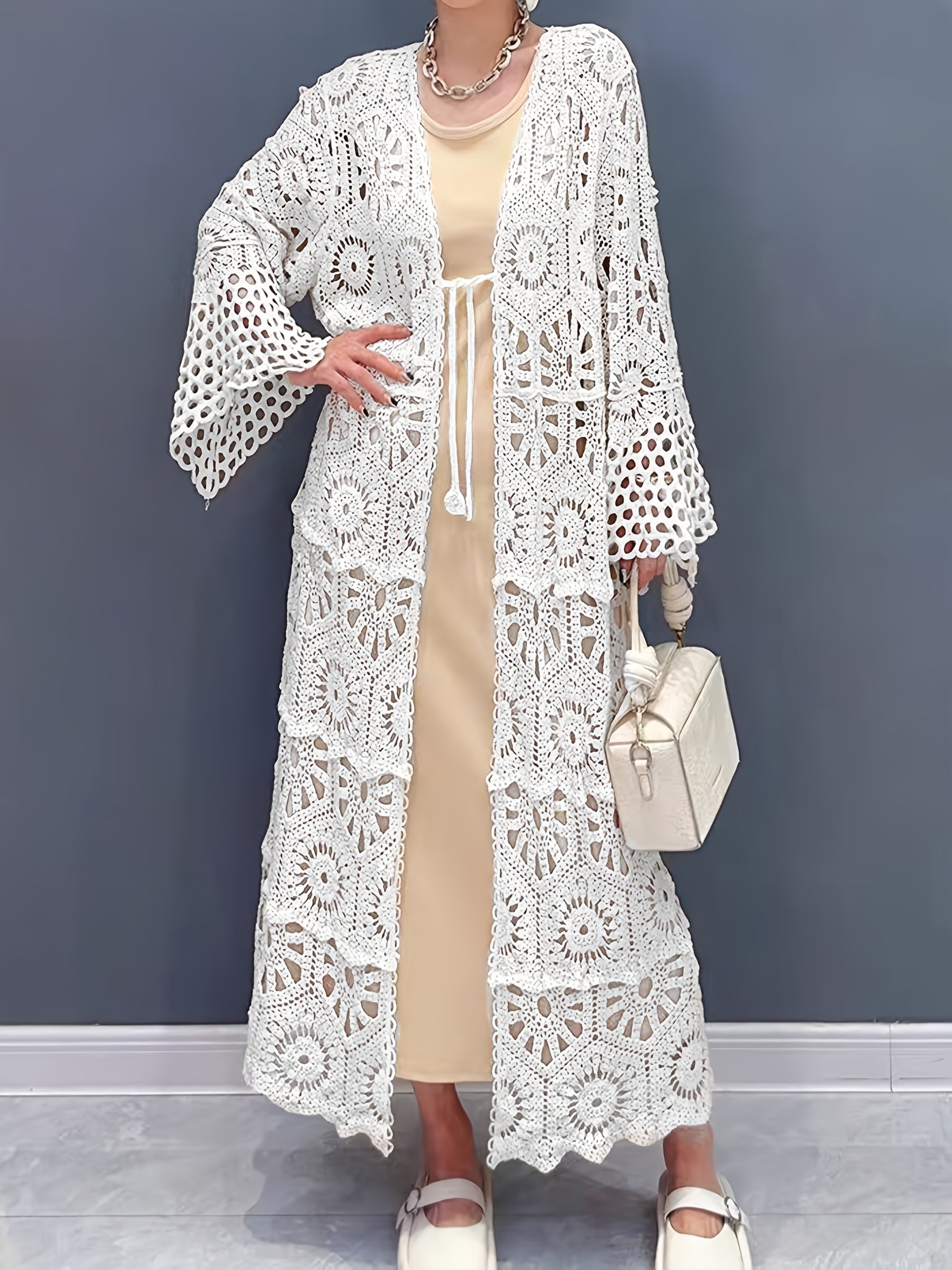 Cárdigan de punto suelto para mujer, de color sólido, semi-translúcido, de algodón y poliéster, casual, para todas las estaciones