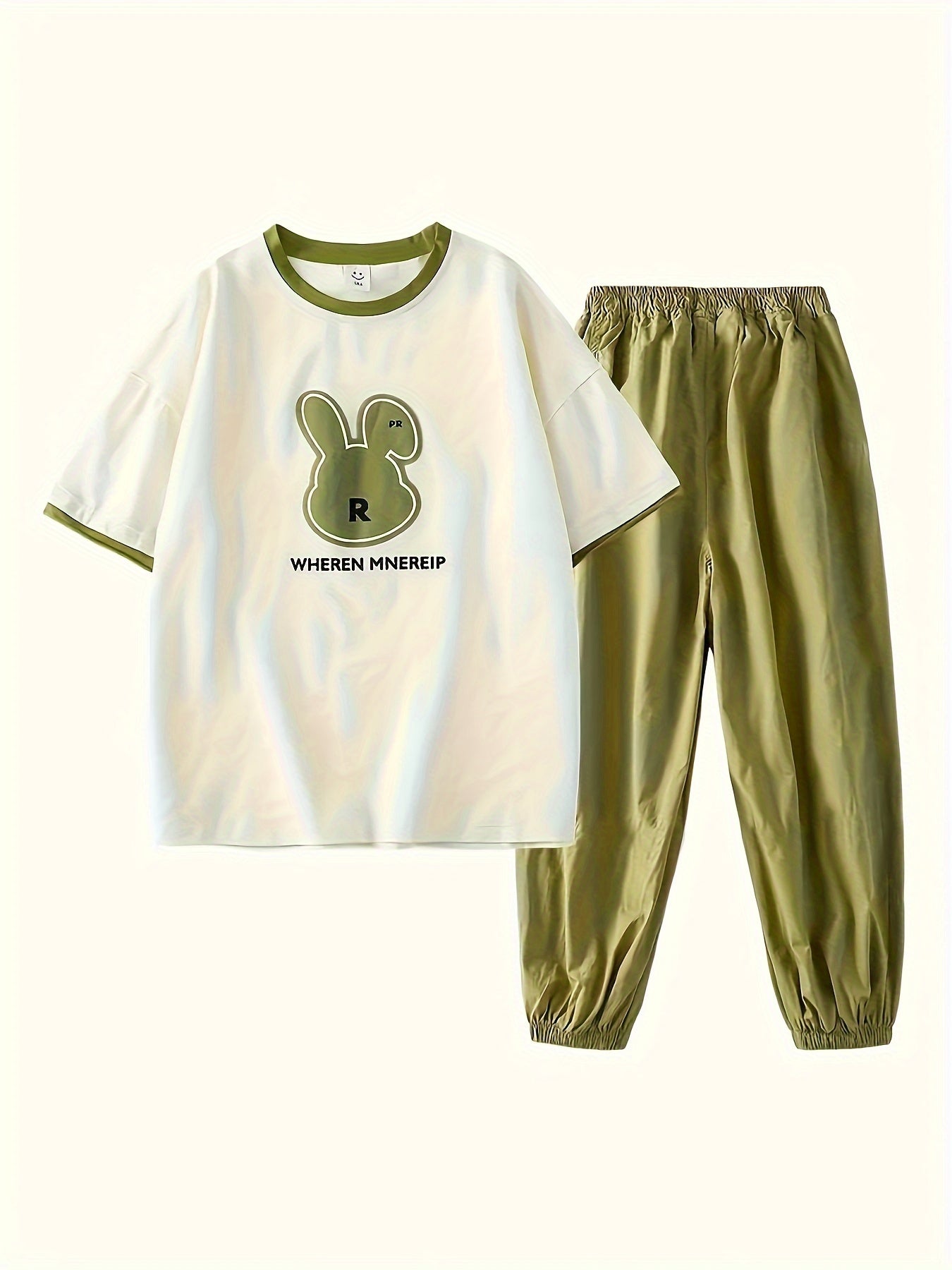 Girls Summer Short Sleeve Two-Piece Set Cotton Polyester Casual for Kids Medium Large