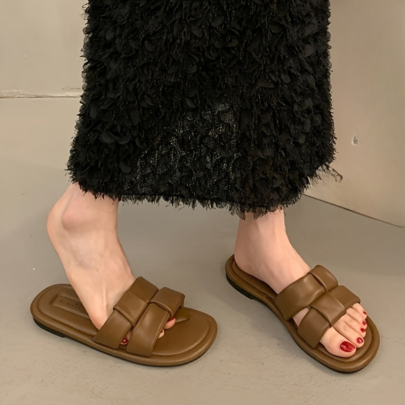 Women's Summer Flat Open-Toe Slip-On Sandals in Black White Brown