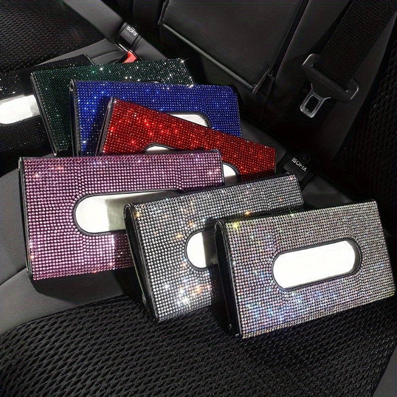 Car Interior Decor Rhinestone Sun Visor Tissue Box Storage Bag Glitter