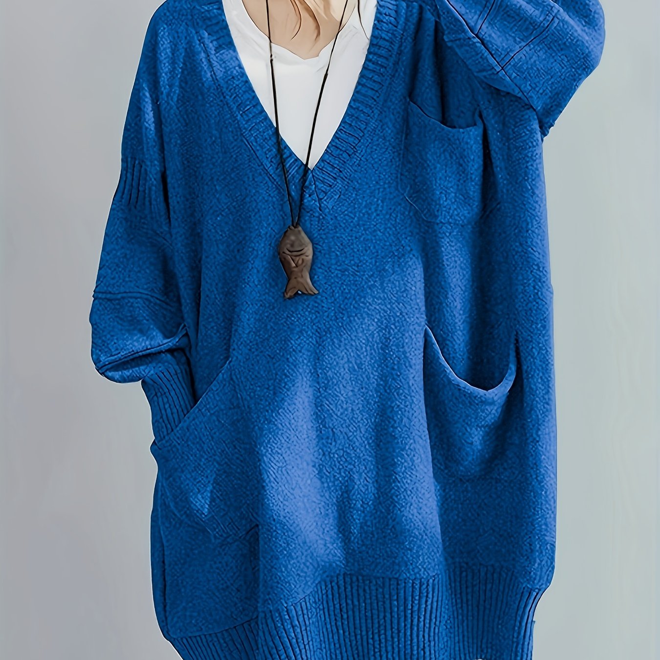 Plus Size Casual Loose Fit Pullover Sweater Dress Women Mid-Length Black