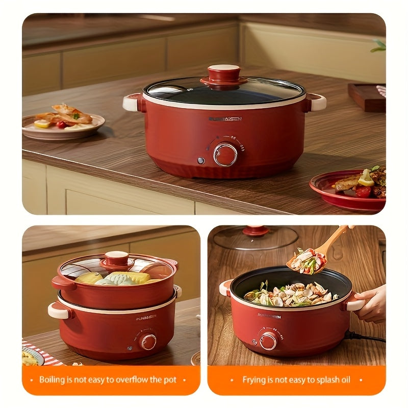 1 dona UAO Elektr taom pishirish qozoni, issiq qozon va qovurish funksiyalari bilan. Katta sig'imli, yopishmaydigan, yotoqxona va uy uchun mos. 220-240V Evropa rozetkasi. Qishki ovqat ta'minoti uchun ideal.