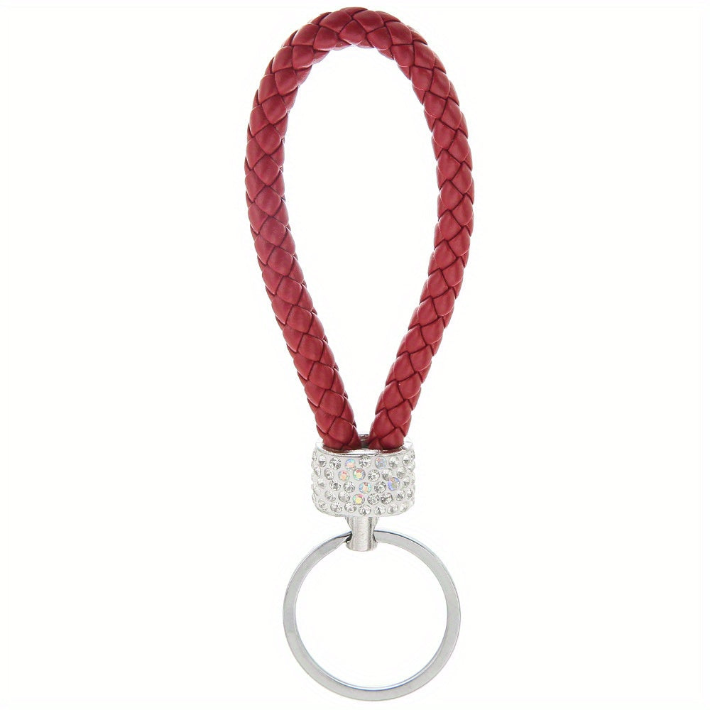 Unisex Braided Rope Rhinestone Car Keychain Monochrome Jewelry