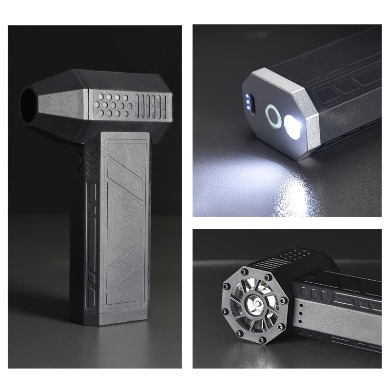 Портативный ручной вентилятор с мотором 130 000 об/мин и корпусом из углеродного волокна с встроенным фонариком