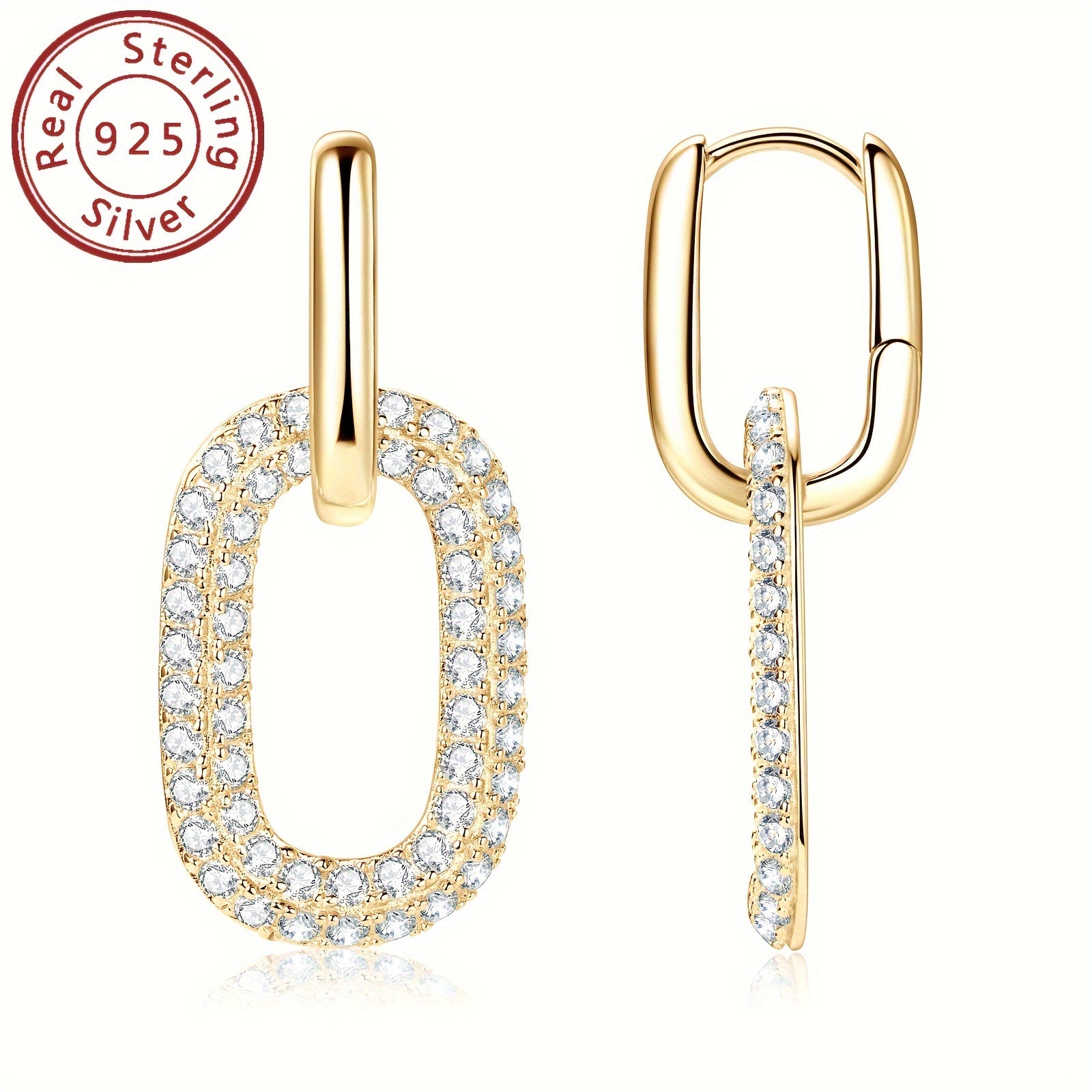 Ushbu zamonaviy dumaloq sirg'alar 925 oltin bilan tayyorlangan va umumiy og'irligi 5.84g. Ular 108 dona 1.7mm Mozambik toshlari va 2 dona 1.08 karat Mozambik toshlari bilan bezatilgan. Sirg'alar ko'p qirrali bo'lib, ikki xil uslubda taqilishi mumkin.