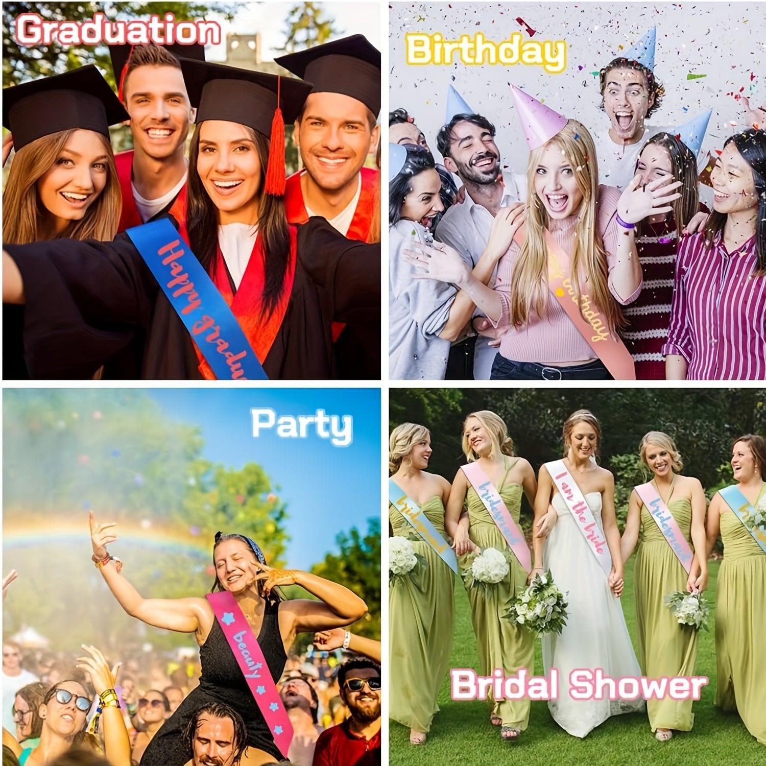 Set of 6 Satin Ribbon Belts for Weddings Birthdays Graduations and DIY Projects in Solid Colors