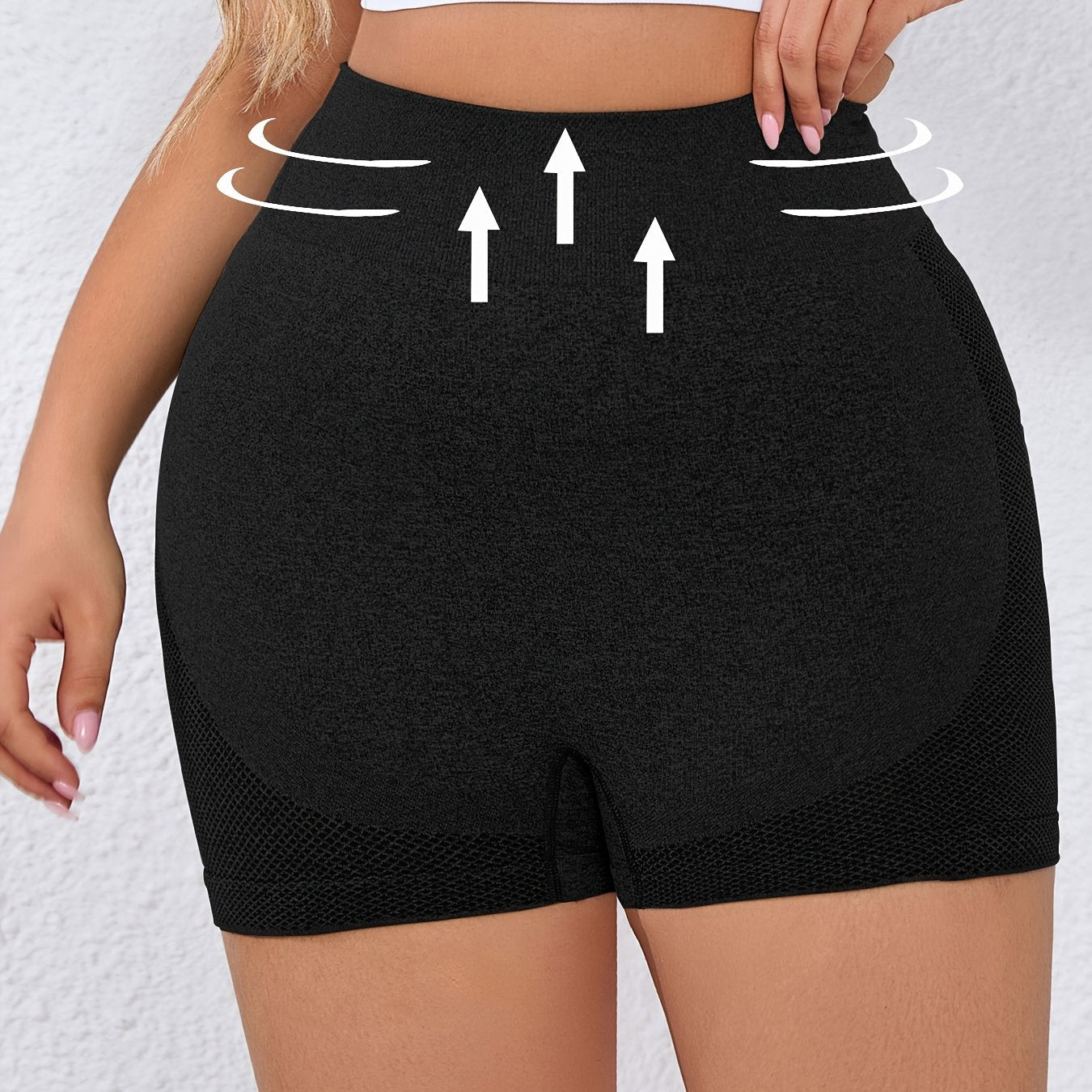 Pantalones cortos de yoga de cintura alta para mujer, nylon y spandex, control de abdomen, negro, verano