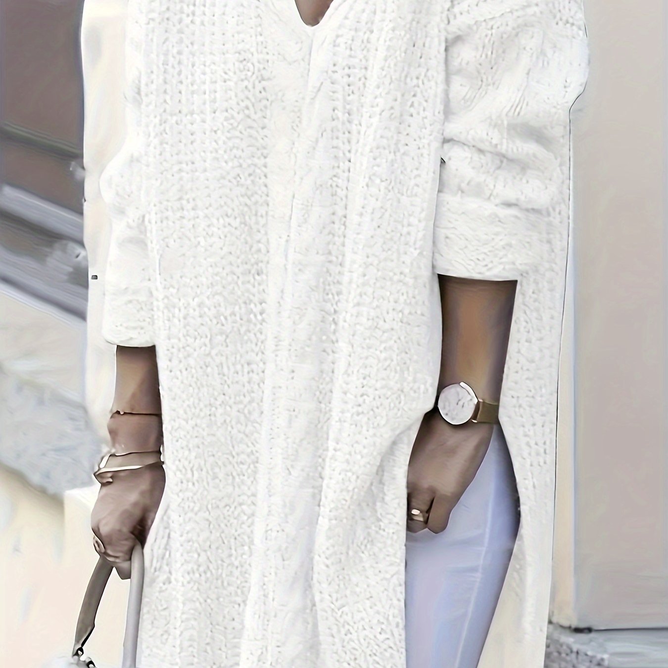 Женский свитер с V-образным вырезом и длинными рукавами для полных, из акрила, однотонный, вязаный, пуловер для весны и осени