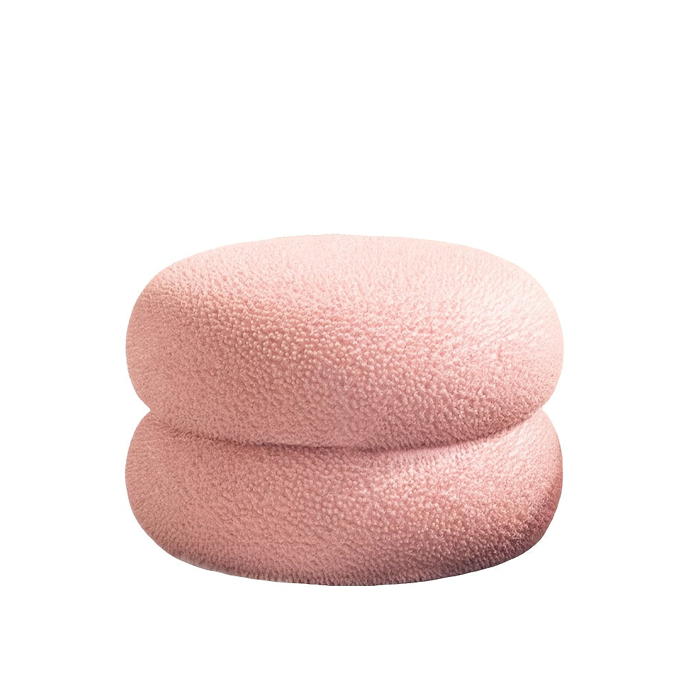 White Polyester Round Ottoman Stool for Living Room, Versatile and Compact