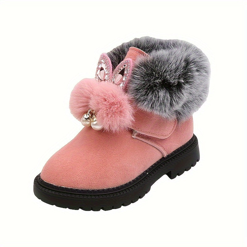 Baby Girls Snow Boots with Rabbit Ears Fleece Warm Outdoor Winter Hiking Shoes