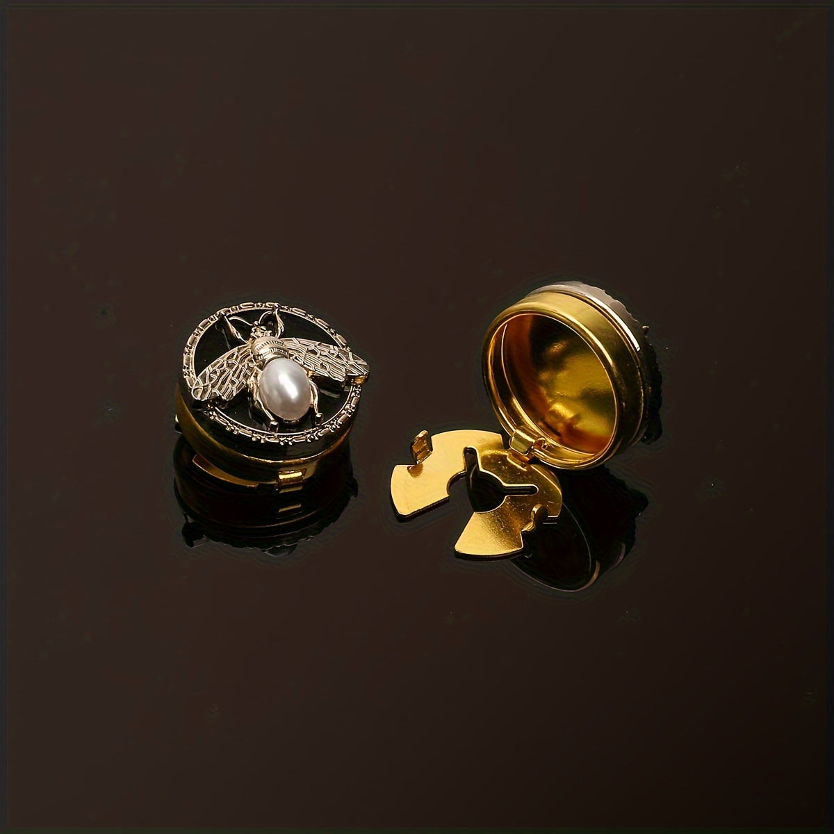 Golden Copper Bee Cufflinks and Shirt Buttons Set for Formal Wear