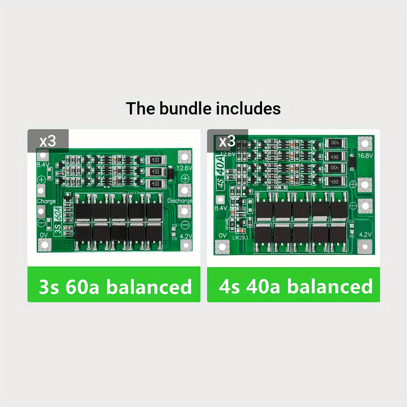 3S 4S 40A 60A Li-ion Batareya Zaryadlash Taxtasi 18650 BMS Drel Motor uchun, 11.1V, 12.6V/14.8V va 16.8V Balans Voltaji bilan