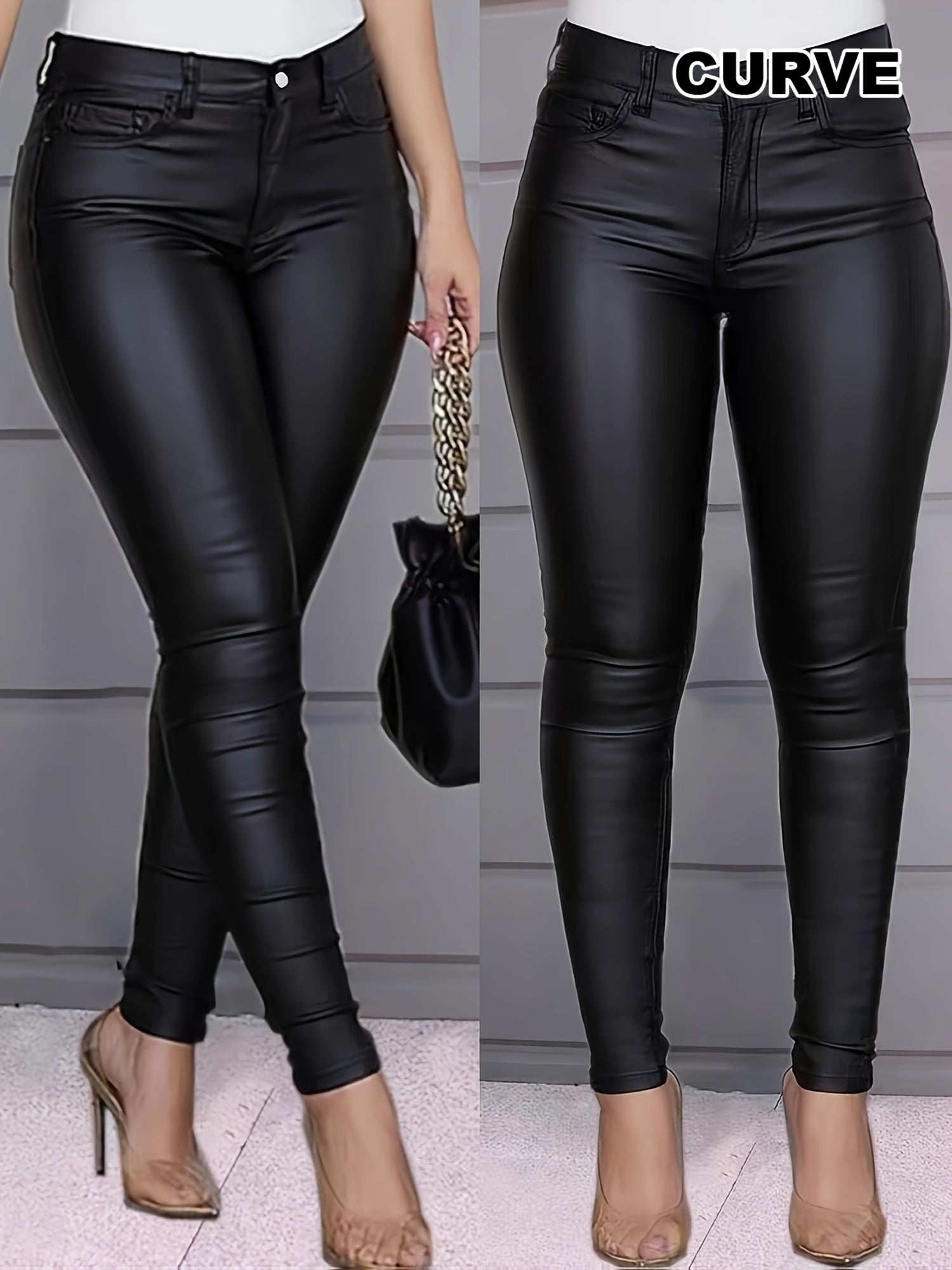 Women's Plus Size Elastic Skinny Jeans Black Rayon Blend Zipper Pockets